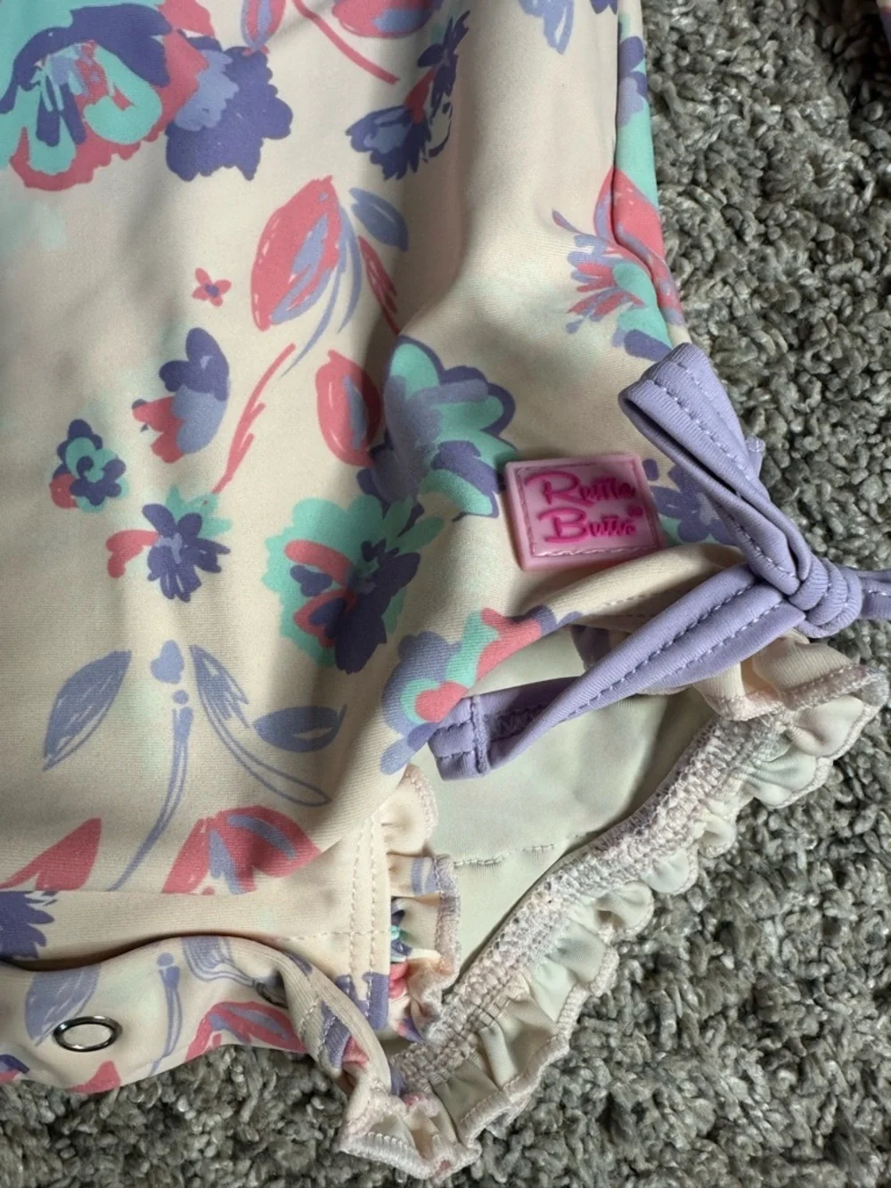 RuffleButts Princess Meadow Long Sleeved Rash Guard swimsuit 3-6 floral UPF 50